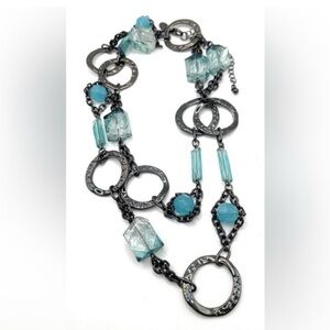 Lia Sophia Waterloo Long Necklace - Gunmetal and Blue